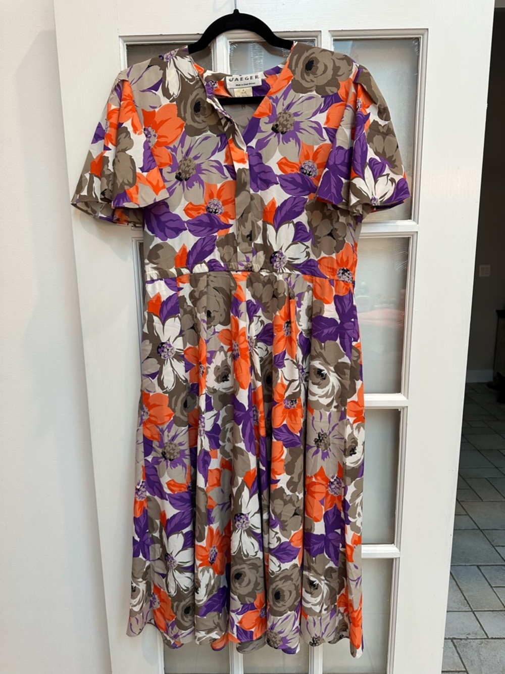 Vintage Jaeger 1970’s Watercolor Floral Garden Midi Dress Size 8 Med Chic Retro